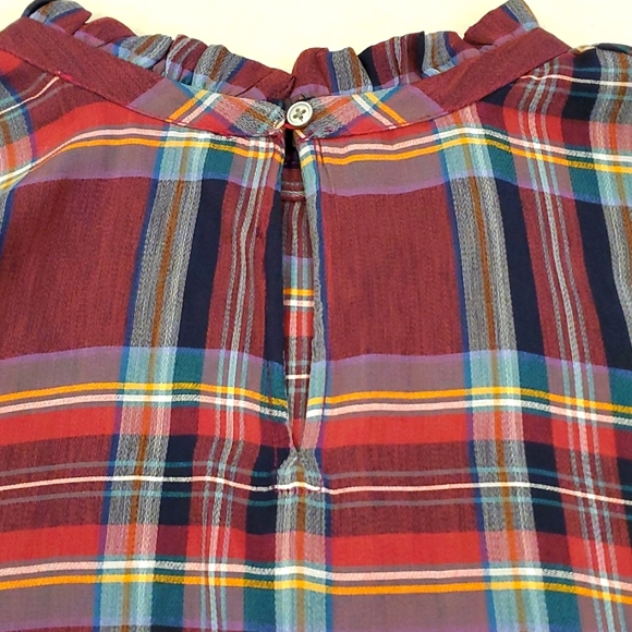 Loft Burgundy Plaid Flutter Sleeve Top - Picture 6 of 6